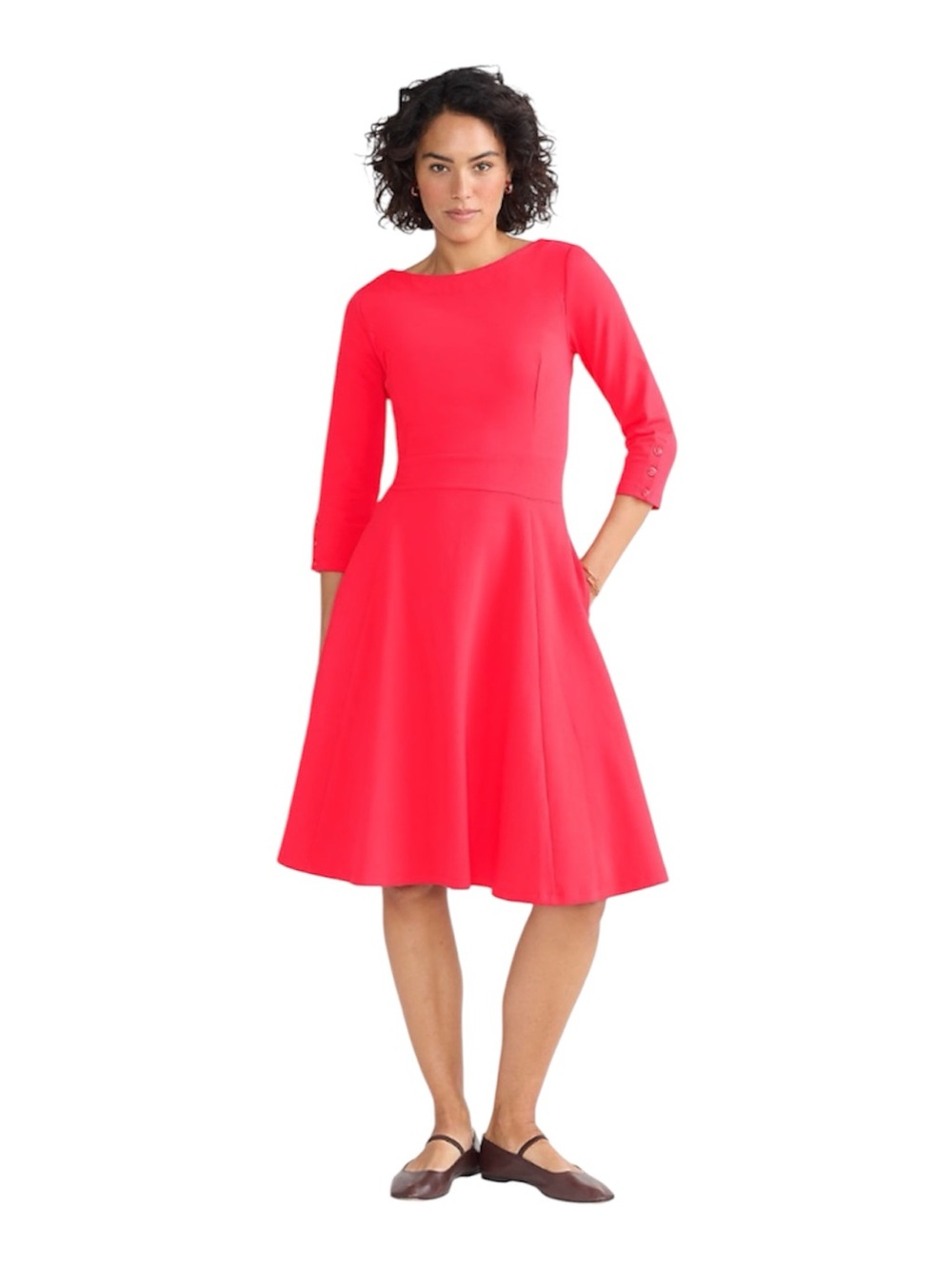 Lands End Red Fit n Flare Midi Length Dress Size Medium - Picture 9 of 9
